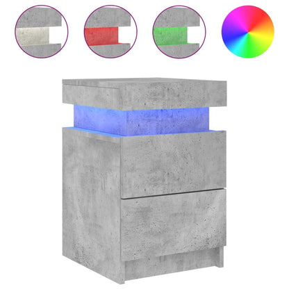 Concrete Grey Bedside Cabinet with LED Lights 35x39x55 cm