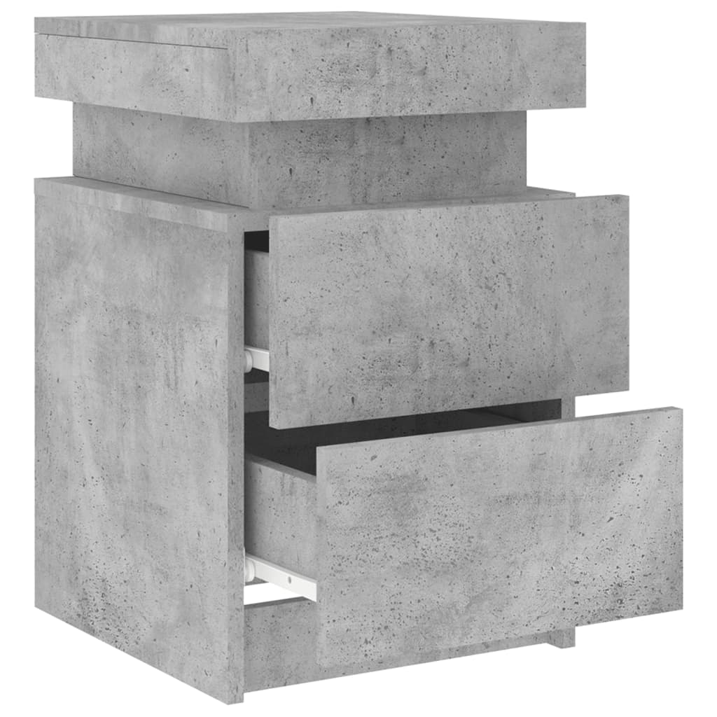 Concrete Grey Bedside Cabinet with LED Lights 35x39x55 cm