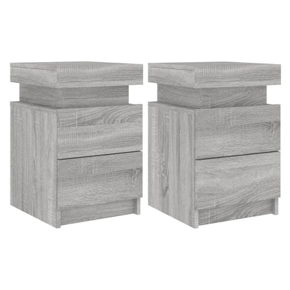 Grey Sonoma LED Bedside Cabinets, 2 Pcs - Modern Style 35x39x55cm