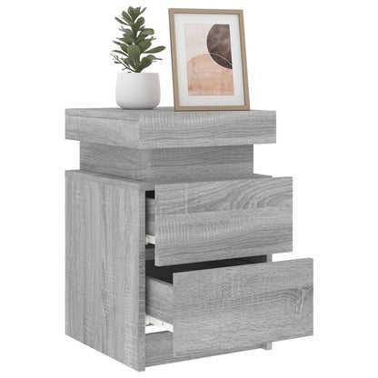 Grey Sonoma LED Bedside Cabinets, 2 Pcs - Modern Style 35x39x55cm