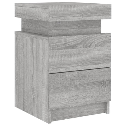 Grey Sonoma LED Bedside Cabinets, 2 Pcs - Modern Style 35x39x55cm