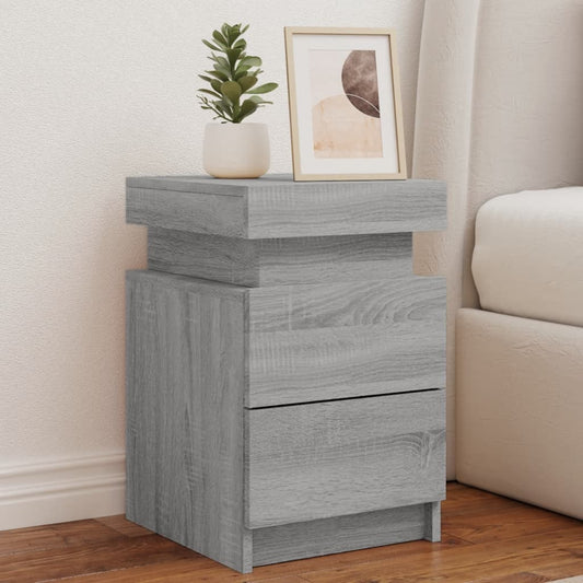 Grey Sonoma LED Bedside Cabinets, 2 Pcs - Modern Style 35x39x55cm