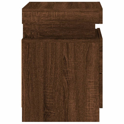 Bedside Cabinet with LED Lights Brown Oak 35x39x55 cm