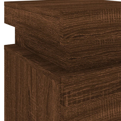 Bedside Cabinet with LED Lights Brown Oak 35x39x55 cm