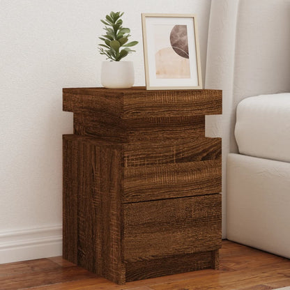 Bedside Cabinet with LED Lights Brown Oak 35x39x55 cm