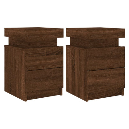 Brown Oak LED Bedside Cabinets - Set of 2 - 35x39x55 cm