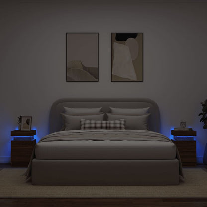 Brown Oak LED Bedside Cabinets - Set of 2 - 35x39x55 cm