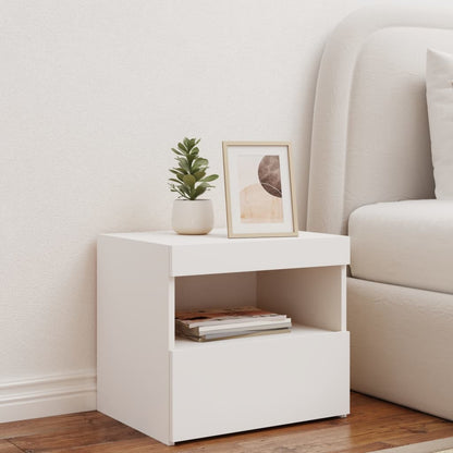 White Bedside Cabinet with LED Lights - 50x40x45 cm Modern Design