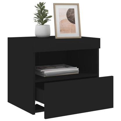 Black Bedside Cabinet with LED Lights - 50x40x45 cm, Modern Design
