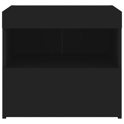 Black Bedside Cabinet with LED Lights - 50x40x45 cm, Modern Design