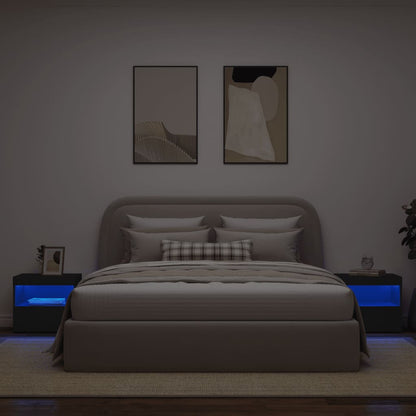 Black LED Bedside Cabinets, Set of 2 - 50x40x45 cm