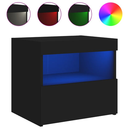 Black LED Bedside Cabinets, Set of 2 - 50x40x45 cm
