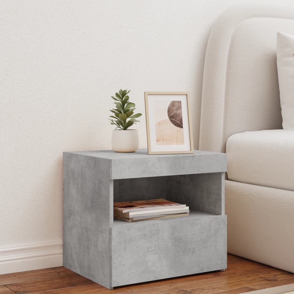 Concrete Grey Bedside Cabinet with LED Lights - 50x40x45 cm