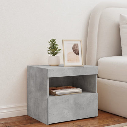 Concrete Grey Bedside Cabinet with LED Lights - 50x40x45 cm