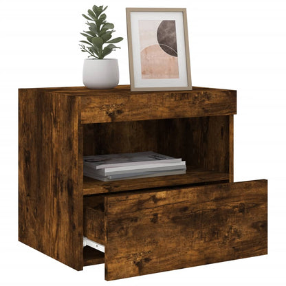 Smoked Oak LED Bedside Cabinets, Set of 2, 50x40x45 cm