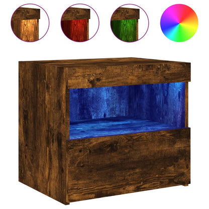 Smoked Oak LED Bedside Cabinets, Set of 2, 50x40x45 cm