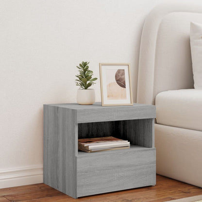 Grey Sonoma Bedside Cabinet with LED Lights - 50x40x45 cm