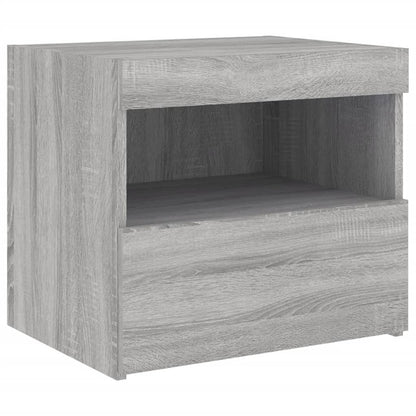 Grey Sonoma Bedside Cabinet with LED Lights - 50x40x45 cm