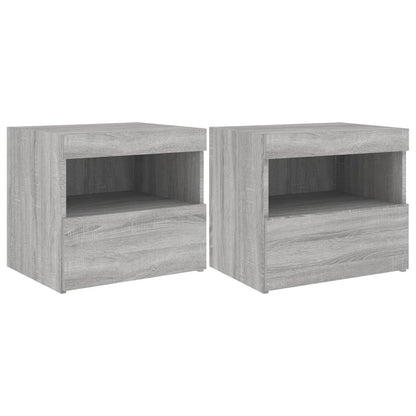 Grey Sonoma Bedside Cabinets with LED Lights - Set of 2, 50x40x45 cm