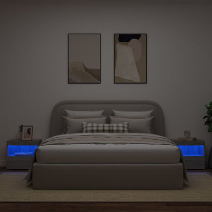 Grey Sonoma Bedside Cabinets with LED Lights - Set of 2, 50x40x45 cm