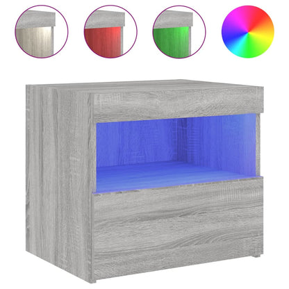 Grey Sonoma Bedside Cabinets with LED Lights - Set of 2, 50x40x45 cm