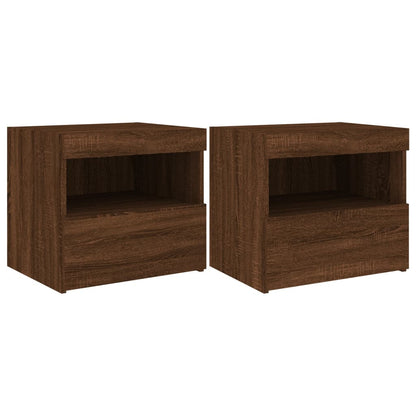 Brown Oak Bedside Cabinets with LED Lights, 2 Pcs, 50x40x45 cm