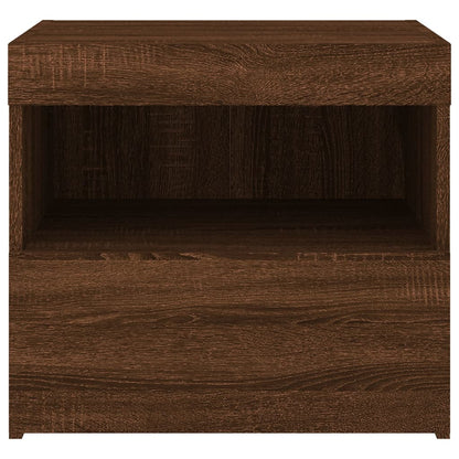 Brown Oak Bedside Cabinets with LED Lights, 2 Pcs, 50x40x45 cm