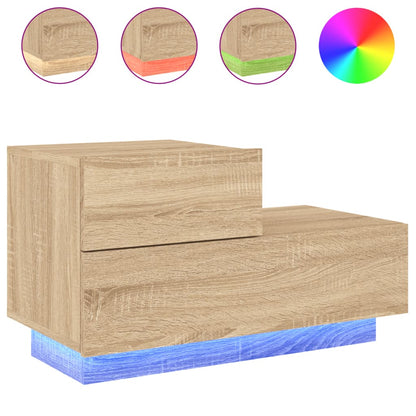 Sonoma Oak Bedside Cabinet with LED Lights - 70x36x40.5 cm