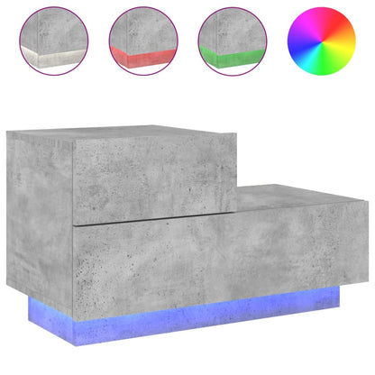 Concrete Grey Bedside Cabinet with LED Lights - 70x36x40.5 cm