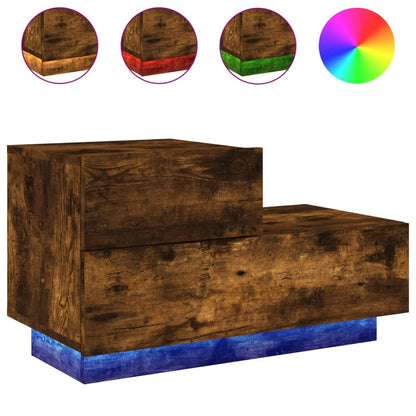Smoked Oak Bedside Cabinet with LED Lights, 70x36x40.5 cm