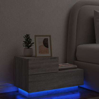 Grey Sonoma Bedside Cabinet with LED Lights, 70x36x40.5 cm