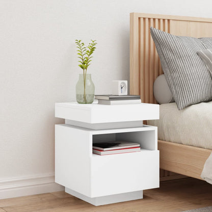 White Bedside Cabinet with LED Lights, 40x39x48.5 cm, Modern Design