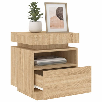 Sonoma Oak LED Bedside Cabinets 2pc Set - 40x39x48.5 cm