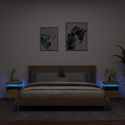 Sonoma Oak LED Bedside Cabinets 2pc Set - 40x39x48.5 cm