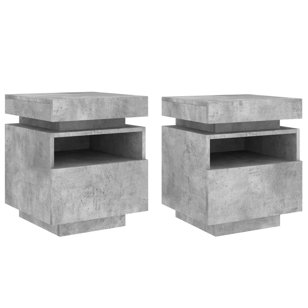 Concrete Grey Bedside Cabinets with LED Lights 2pcs — Modern Design