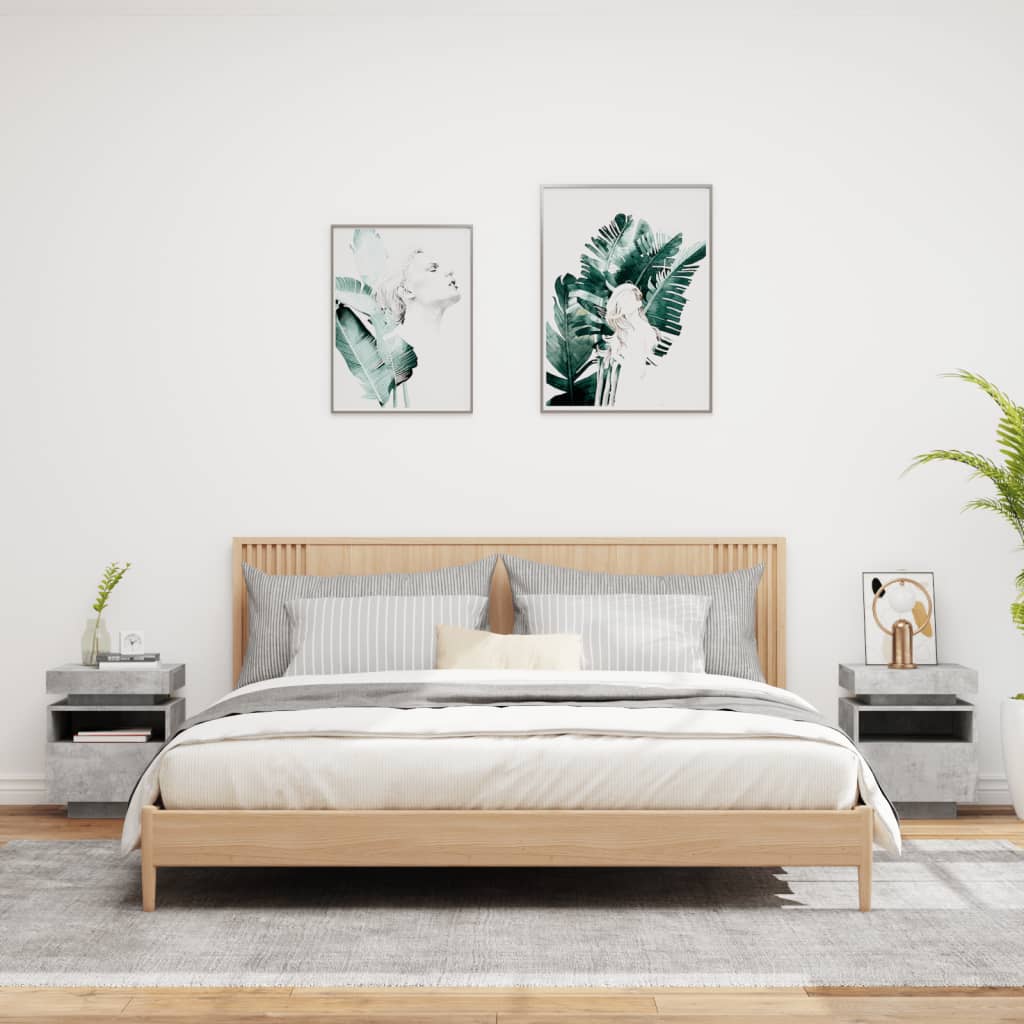 Concrete Grey Bedside Cabinets with LED Lights 2pcs — Modern Design