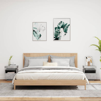 Concrete Grey Bedside Cabinets with LED Lights 2pcs — Modern Design