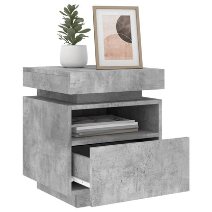 Concrete Grey Bedside Cabinets with LED Lights 2pcs — Modern Design