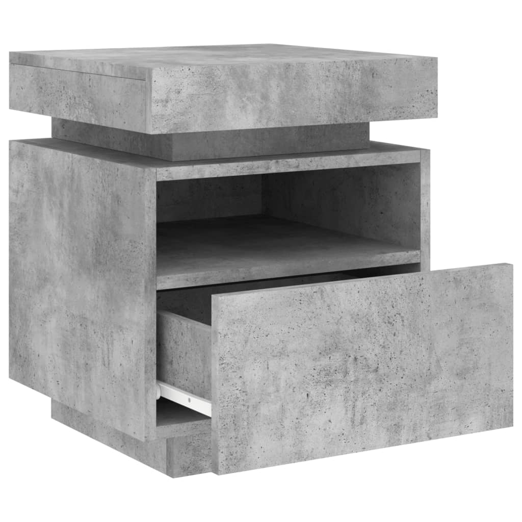 Concrete Grey Bedside Cabinets with LED Lights 2pcs — Modern Design