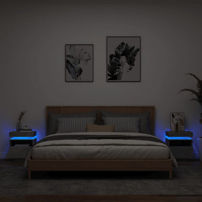 Concrete Grey Bedside Cabinets with LED Lights 2pcs — Modern Design