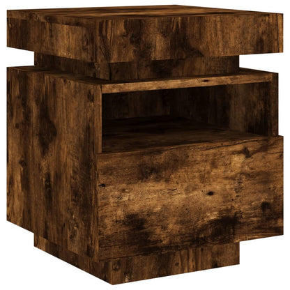 Smoked Oak Bedside Cabinet with LED Lights - 40x39x48.5 cm