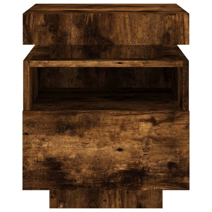 Smoked Oak Bedside Cabinet with LED Lights - 40x39x48.5 cm