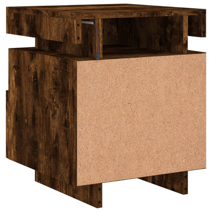 Smoked Oak Bedside Cabinet with LED Lights - 40x39x48.5 cm