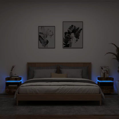 LED Bedside Cabinets, Smoked Oak, 2 Pcs, 40x39x48.5 cm Luxurious Style