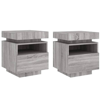 Set of 2 Grey Sonoma Bedside Cabinets with LED Lights - 40x39x48.5cm