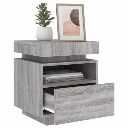 Set of 2 Grey Sonoma Bedside Cabinets with LED Lights - 40x39x48.5cm