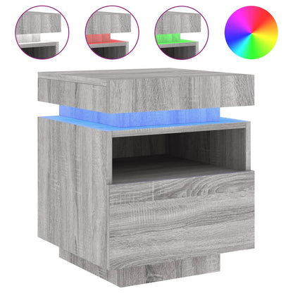 Set of 2 Grey Sonoma Bedside Cabinets with LED Lights - 40x39x48.5cm