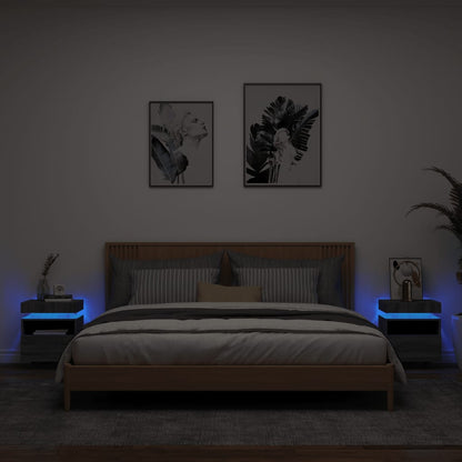 Set of 2 Grey Sonoma Bedside Cabinets with LED Lights - 40x39x48.5cm