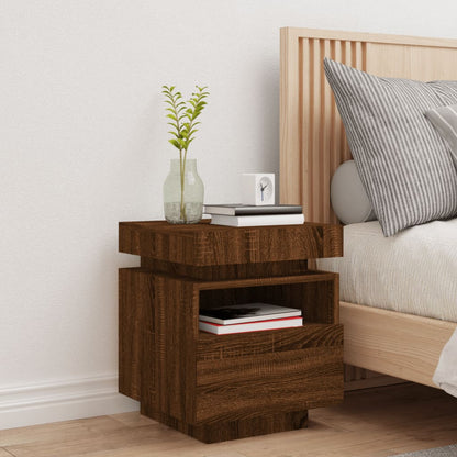 LED Bedside Cabinet Brown Oak 40x39x48.5 cm - Stylish Nightstand