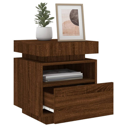 LED Bedside Cabinet Brown Oak 40x39x48.5 cm - Stylish Nightstand